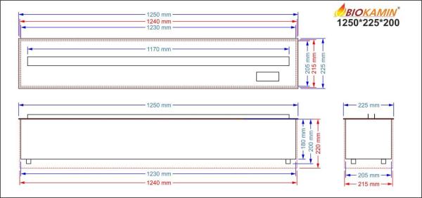 Parný krb 1250 3D hĺbka 225mm 7 farieb