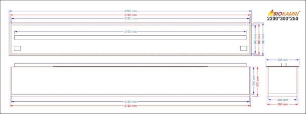 Parný krb 2200 3D hĺbka 300mm 1 farba