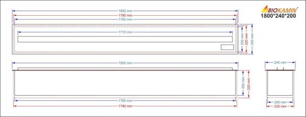 Parný krb 1800 3D hĺbka 240mm 1 farba