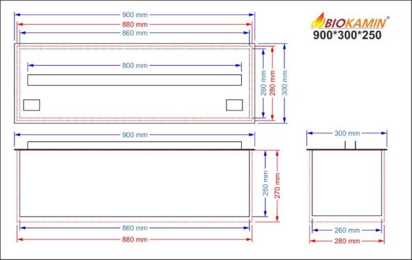 Parný krb 900 3D hĺbka 300mm 1 farba