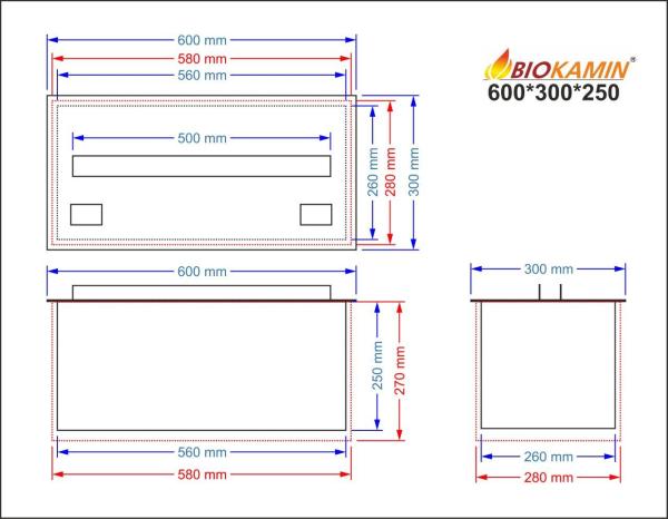 Parný krb 600 3D hĺbka 300mm 1 farba