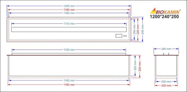 Parný krb 1200 3D hĺbka 240 mm 1 farba Základný model