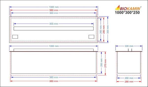 Parný krb 1000 3D hĺbka 300mm 1 farba