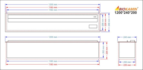 Parný krb 1200 3D hĺbka 240 mm 1 farba Základný model 1