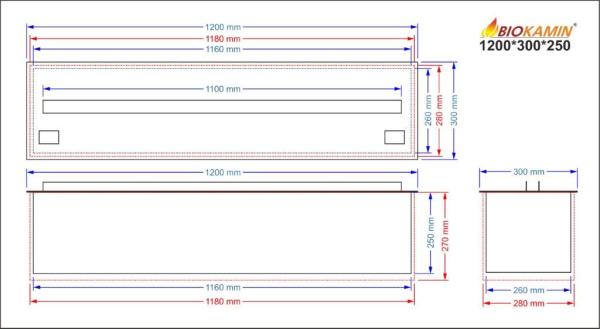 Parný krb 1200 3D hĺbka 300mm 1 farba