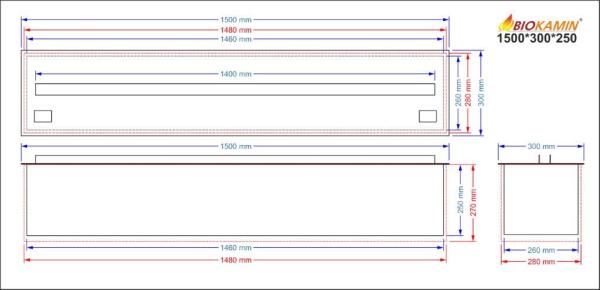 Parný krb 1500 3D hĺbka 300mm 1 farba