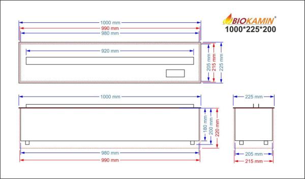 Parný krb 1000 3D hĺbka 225mm 7 farieb