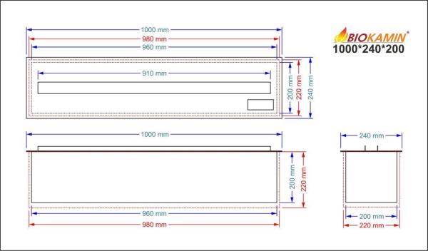 Parný krb 1000 3D hĺbka 240mm 1 farba